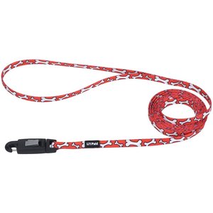 Li'l Pals E-Z Snap Patterned Dog Leash,  Red & White Bones, 6-ft long, 3/8-in wide