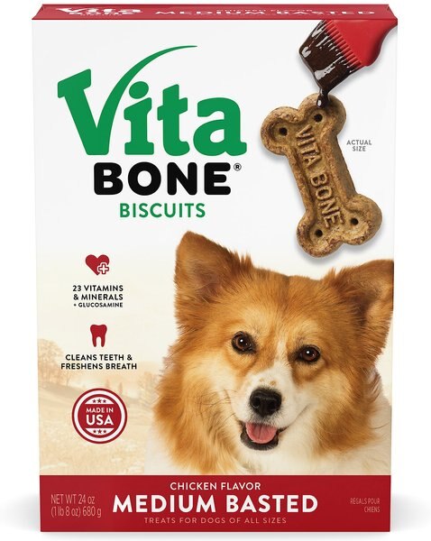 Vita Bone Chicken Flavor Basted Medium Crunchy Biscuit Dog Treats, 24-oz box slide 1 of 8