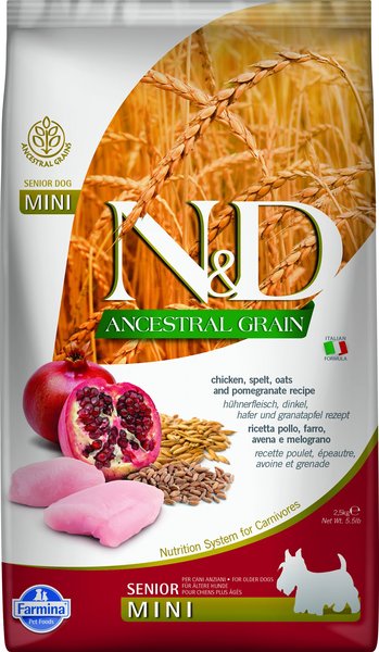 Farmina N&D Ancestral Grain Chicken & Pomegranate Mini Senior Dry Dog Food, 5.5-lb bag slide 1 of 6