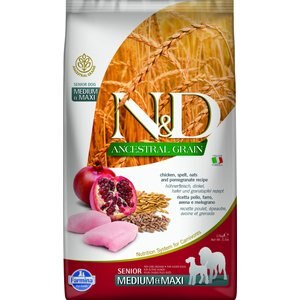 Farmina N&D Ancestral Grain Chicken & Pomegranate Medium & Maxi Senior Dry Dog Food, 5.5-lb bag