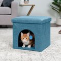 FurHaven House Footstool & Ottoman Dog & Cat Bed, Ocean Blue, Small