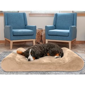 FurHaven Minky Plush Luxe Lounger Cooling Gel Dog Bed w/Removable Cover, Camel, Giant