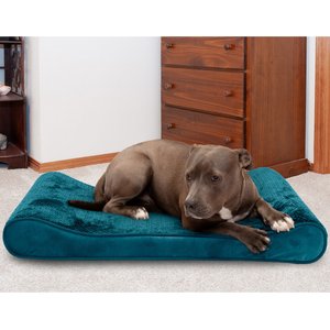 FurHaven Minky Plush Luxe Lounger Cooling Gel Dog Bed w/Removable Cover, Spruce Blue, Large