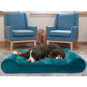 FurHaven Minky Plush Luxe Lounger Cooling Gel Dog Bed w/Removable Cover, Spruce Blue, Giant