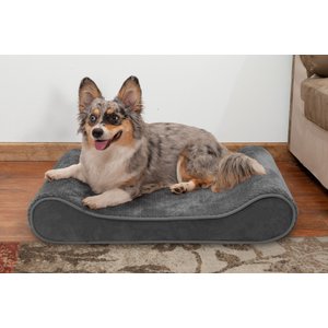 FurHaven Minky Plush Luxe Lounger Cooling Gel Dog Bed w/Removable Cover, Gray, Medium