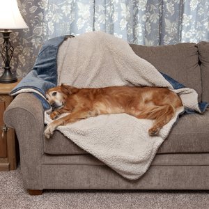 FurHaven Snuggly Warm Faux Lambswool & Terry Dog & Cat Throw Blanket, Cozy Denim, X-Large