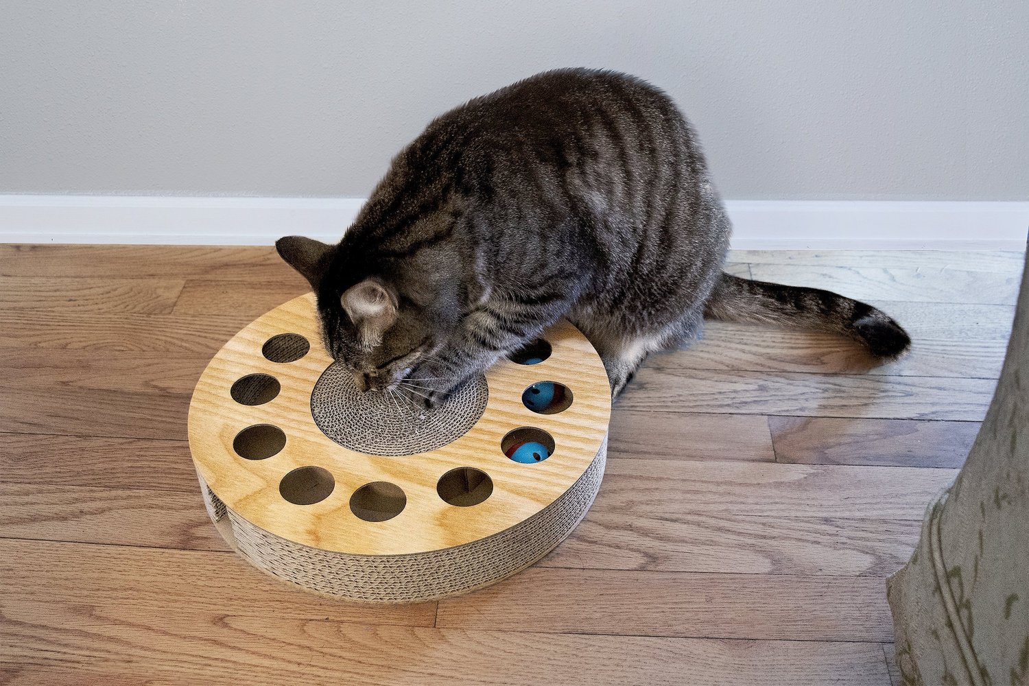 FURHAVEN Busy Box Corrugated Round Cat Scratcher Toy with Catnip