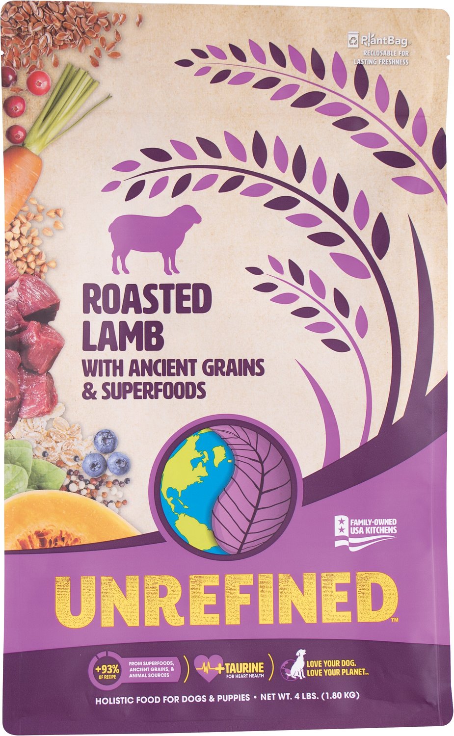 Earthborn Holistic Unrefined Roasted Lamb With Ancient Grains Superfoods Dry Dog Food 4 Lb Bag Chewy Com