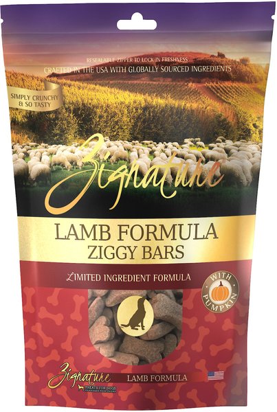 Zignature Grain-Free Lamb Formula Ziggy Bars Biscuit Dog Treats, 12-oz bag slide 1 of 6