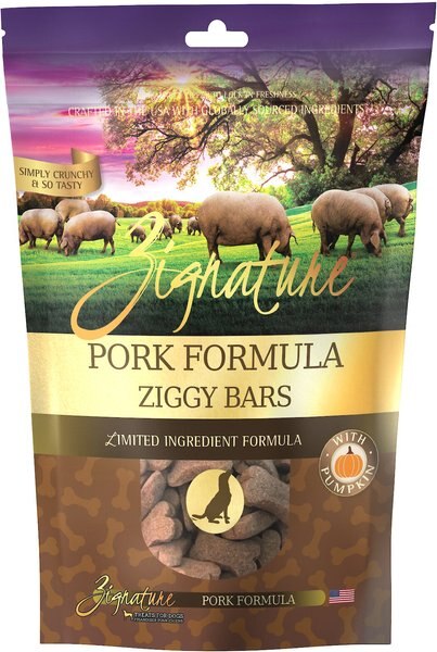 Zignature Grain-Free Pork Formula Ziggy Bars Biscuit Dog Treats, 12-oz bag slide 1 of 6