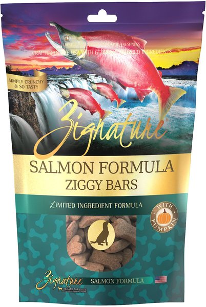 Zignature Grain-Free Salmon Formula Ziggy Bars Biscuit Dog Treats, 12-oz bag slide 1 of 6