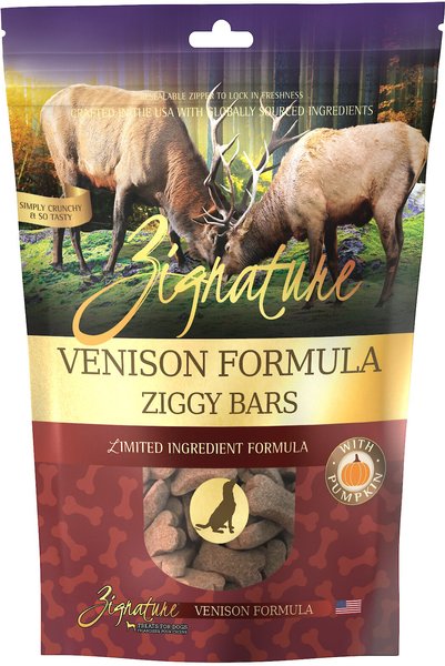 Zignature Grain-Free Venison Formula Ziggy Bars Biscuit Dog Treats, 12-oz bag slide 1 of 6