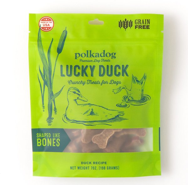 Polkadog Lucky Duck Bone Shaped Dehydrated Dog Treats, 8-oz bag slide 1 of 2