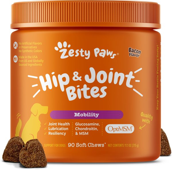 Zesty Paws Mobility Bites Bacon Flavored Soft Chews Hip & Joint Supplement for Dogs, 90 count slide 1 of 12