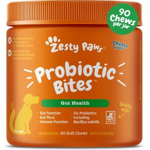 Zesty Paws Probiotic Bites Chicken Flavored Soft Chews Digestive Supplement for Dogs, 90 count
