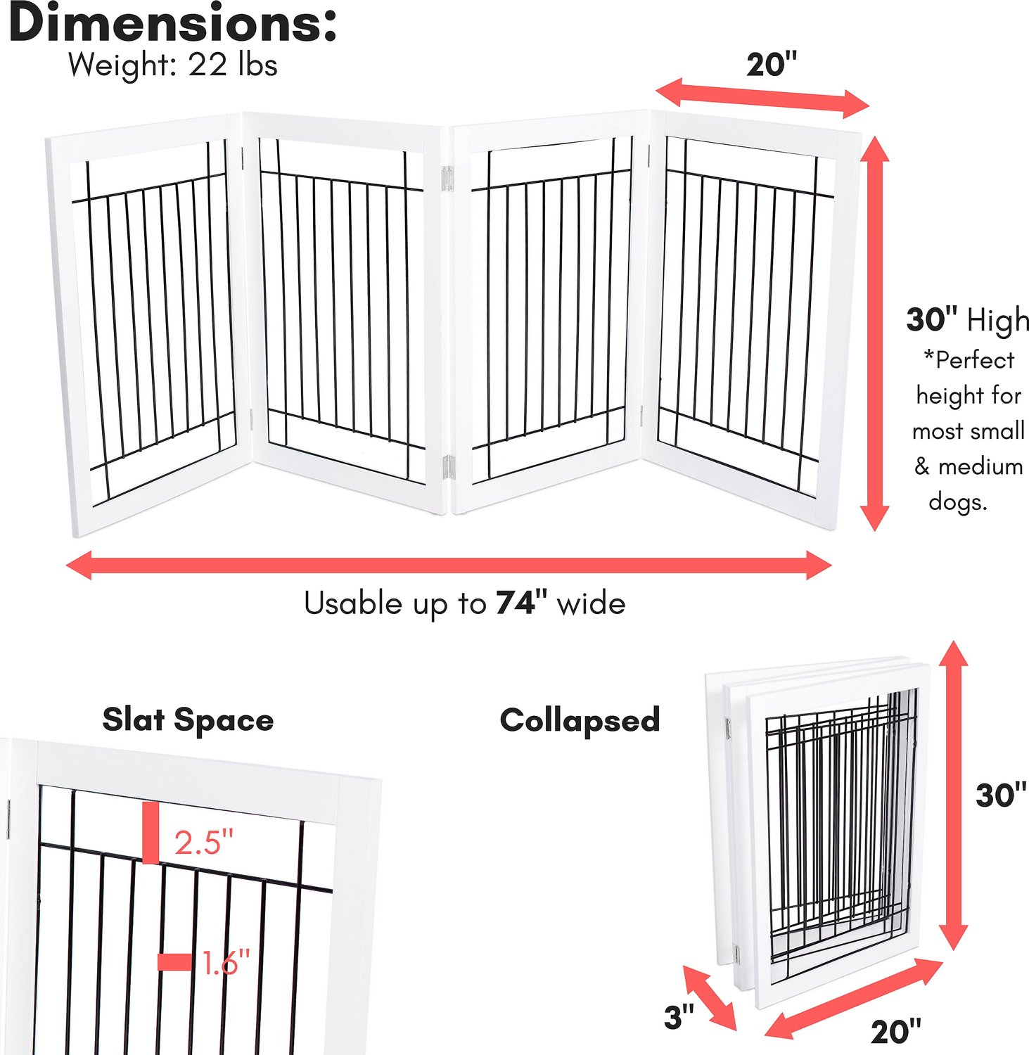INTERNET'S BEST Traditional Wire Dog Gate, 30-in, White, 4 Panel ...