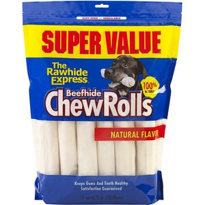 The Rawhide Express Beefhide Chew Rolls Natural Flavor Dog Treats, 9-10-in, 12 count