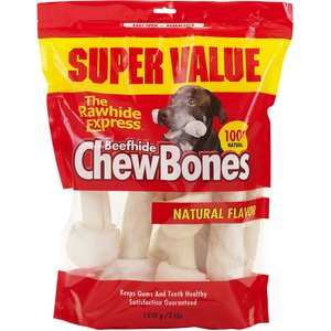 The Rawhide Express Beefhide Chew Bones Natural Flavor Dog Bones, Large