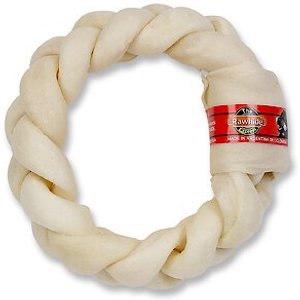 The Rawhide Express Natural Braided Donut Dog Treat, 7-8-in