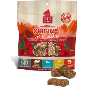 Plato Real Strips Turkey With Cranberry Grain-Free Dog Treats, 3-oz bag
