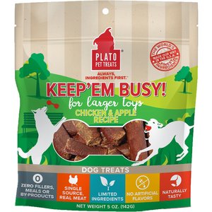 Plato Keep Em' Busy Chicken & Apple Toy Refill Grain-Free Dog Treats, 5-oz bag, Large