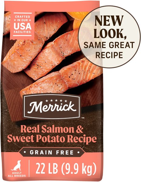 Merrick Grain-Free Chicken-Free Real Salmon & Sweet Potato Recipe Dry Dog Food, 22-lb bag slide 1 of 9