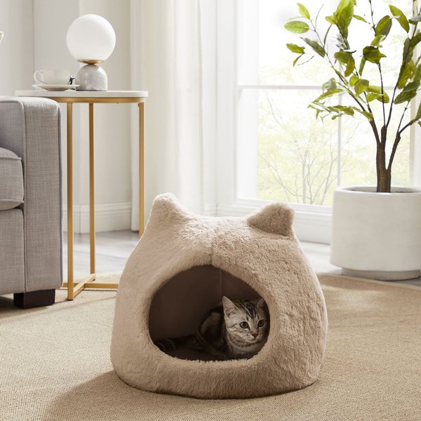 Best Friends by Sheri Meow Hut Covered Cat & Dog Bed, Wheat, Standard slide 1 of 4