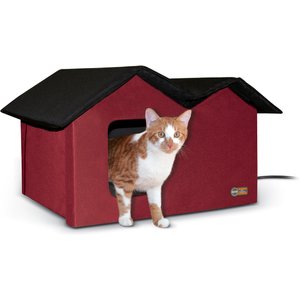 K&H Pet Products Outdoor Heated Kitty House Extra-Wide Cat Shelter, Red/Black