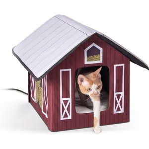 K&H Pet Products Outdoor Heated Kitty House Cat Shelter, Barn
