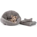 Best Friends by Sheri Sherpa Deep Dish Bolster Cat & Dog Bed w/Blanket & Plush Bone, Grey, Standard