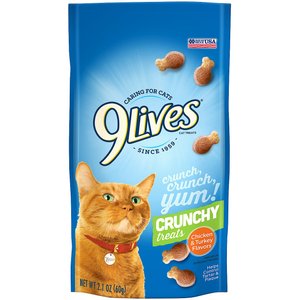 9 Lives Chicken & Turkey Flavor Crunchy Cat Treats, 2.1-oz bag, case of 12