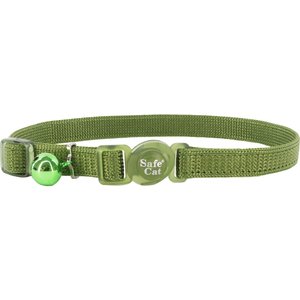 Safe Cat Snag-Proof Polyester Breakaway Cat Collar with Bell, Palm Green, 8 to 12-in neck, 3/8-in wide