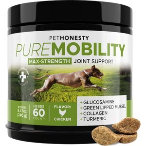 PetHonesty PureMobility Max-Strength Chicken Flavored Soft Chews Joint Supplement for Dogs, 60 count
