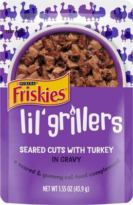 Friskies Lil' Grillers Seared Cuts With Turkey In Gravy Wet Cat Food, 1.55-oz pouches, case of 16, slide 1 of 1