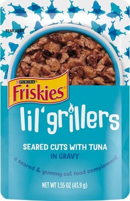 Friskies Lil' Grillers Seared Cuts With Tuna In Gravy Wet Cat Food, 1.55-oz pouches, case of 16, slide 1 of 1