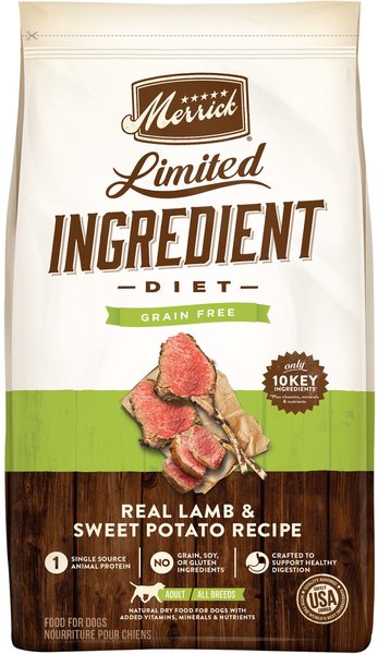 Merrick Limited Ingredient Diet Grain-Free Chicken-Free Real Lamb & Sweet Potato Recipe Dry Dog Food, 22-lb bag slide 1 of 8