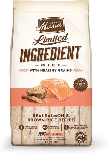 Merrick Limited Ingredient Diet Chicken-Free Real Salmon & Brown Rice Recipe with Healthy Grains Dry Dog Food, 22-lb bag slide 1 of 9