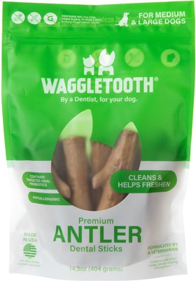 Waggletooth Premium Antler Sticks Grain-Free Dental Dog Treats, slide 1 of 1