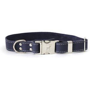 Euro-Dog Quick Release Leather Dog Collar, Navy, Small: 10 to 15-in neck