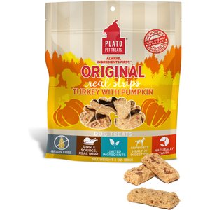 Plato Original Real Strips Turkey & Pumpkin Recipe Grain-Free Dog Treats, 18-oz bag