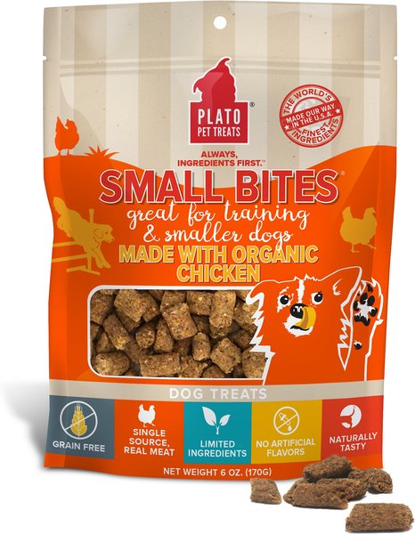 Plato Small Bites Organic Chicken Grain-Free Dog Treats, 2.5-oz bag slide 1 of 4