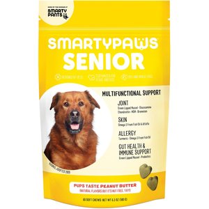 SmartyPaws Peanut Butter Flavor Multifunctional Support Senior Dog Supplement, 60 count