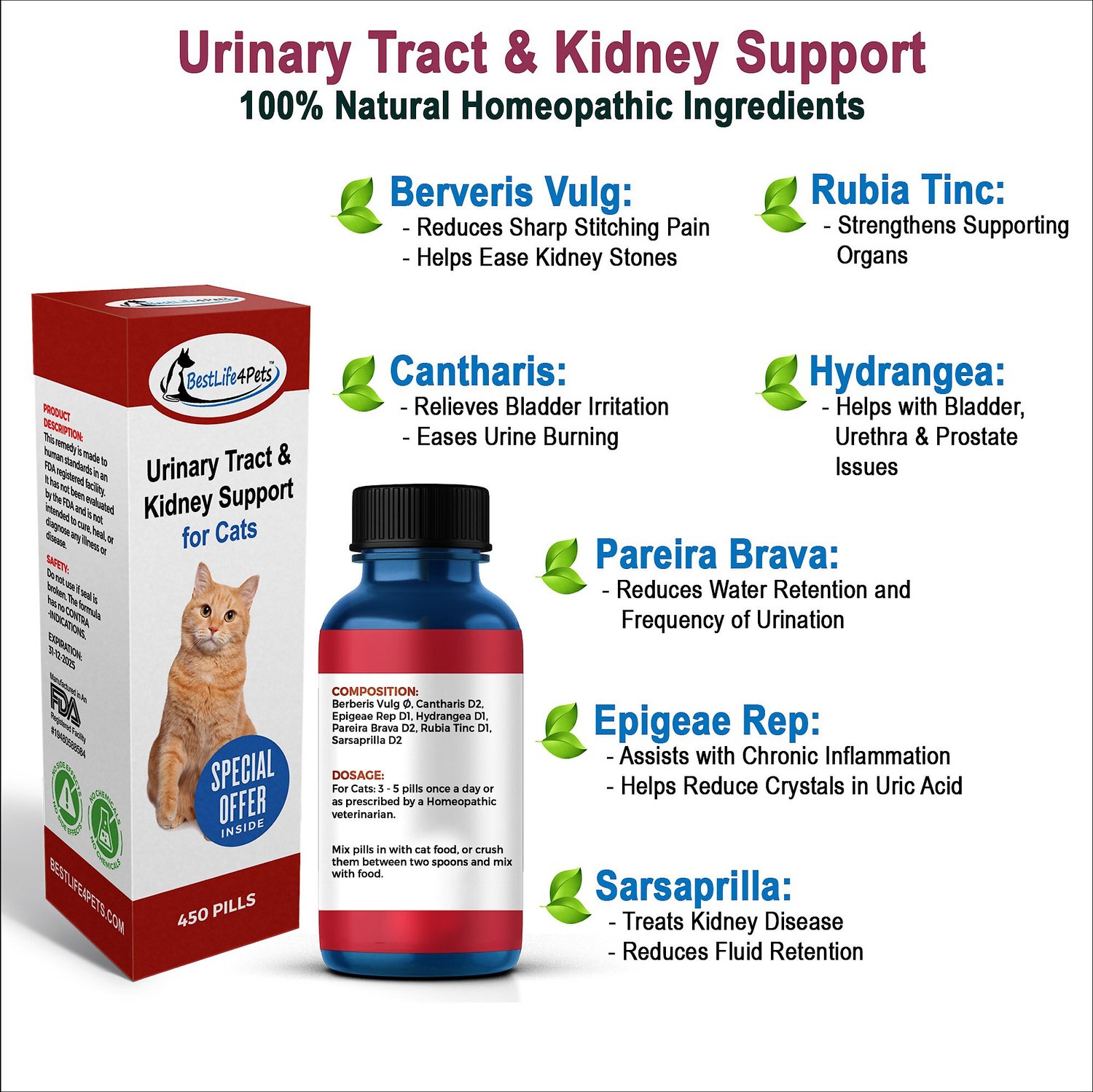 BESTLIFE4PETS Urinary Tract & Kidney Support Cat Supplement, 450 count