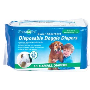Clean Go Pet Super Absorbent Disposable Male & Female Dog Diapers, X-Small: 9 to 18-in waist, 10 count