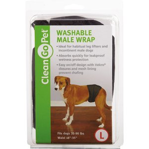 Clean Go Pet Washable Male Dog Wrap, Black, Large: 18 to 35-in waist