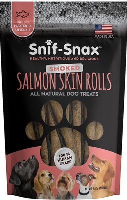 Snif-Snax Smoked Salmon Skin Rolls Dog Treats, 2-oz bag, slide 1 of 1