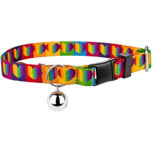 Country Brook Design Rainbow Hearts Polyester Breakaway Cat Collar with Bell, 8 to 12-in neck, 1/2-in wide