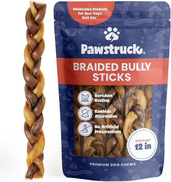 Pawstruck Braided Bully Sticks Dog Treats, 1-lb bag, 12-in slide 1 of 8