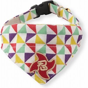 Necoichi Ninja Bandana Cotton Breakaway Cat Collar with Bell, Yellow, 8.2 to 13.7-in neck, 2/5-in wide