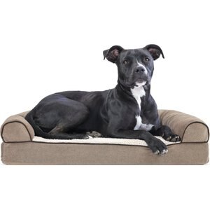 FurHaven Faux Fleece Memory Top Bolster Dog Bed w/Removable Cover, Cream, Medium